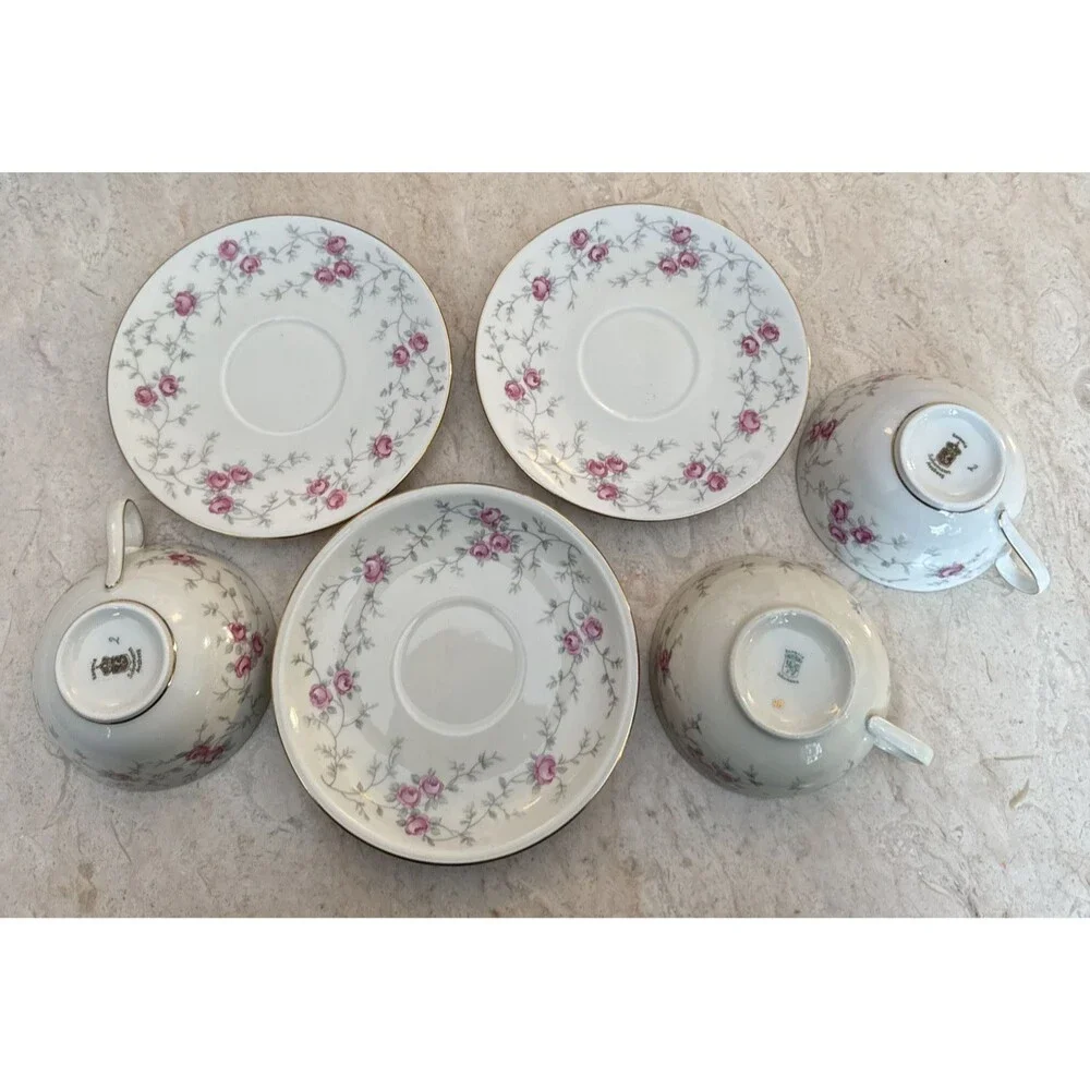 Schumann Rose Coffee Pot, Cups, Saucers and Luncheon Plates Dish Set Vintage